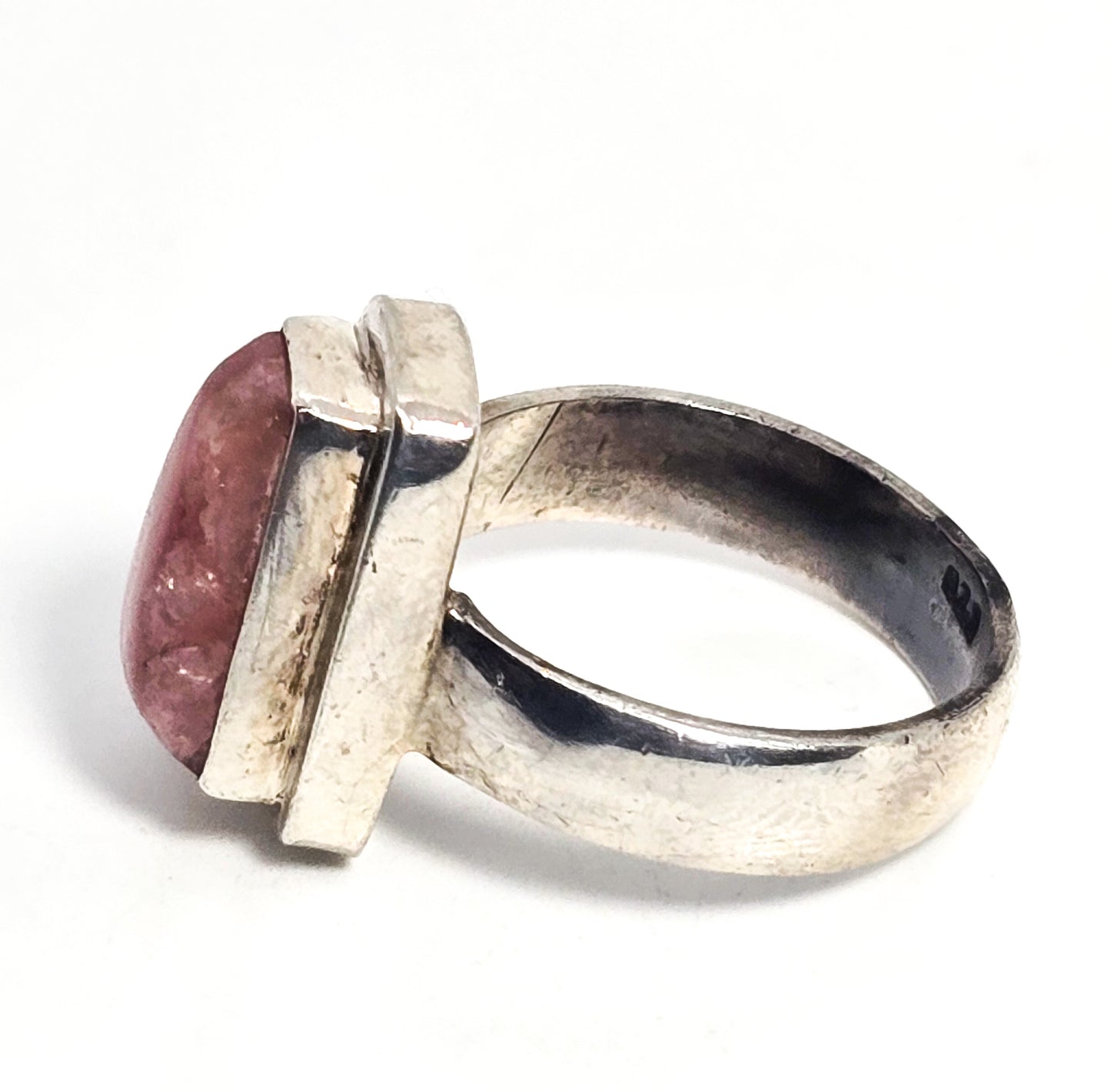 Rhodochrosite pink gemstone Bali Balinese vintage sterling silver ring size 7.5