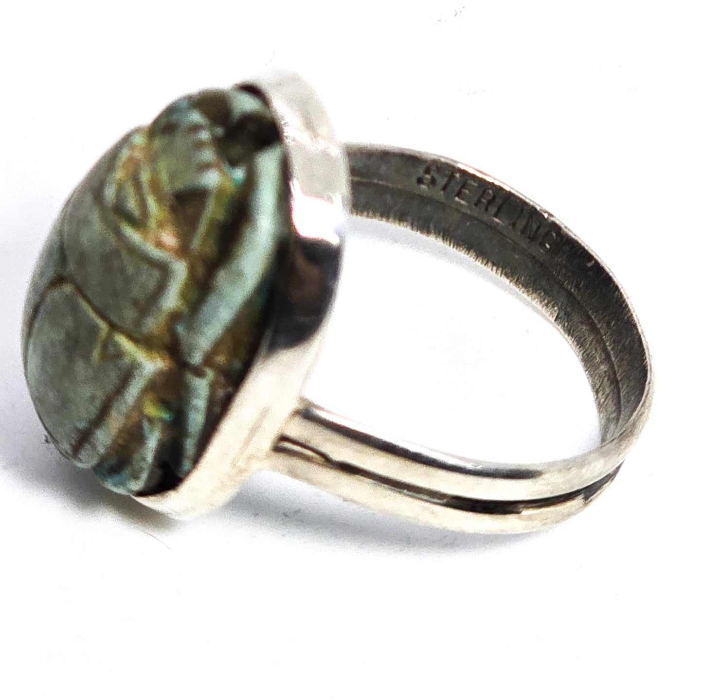 Egyptian Revival blue faience antique sterling silver Egyptian handcrafted ring size 8