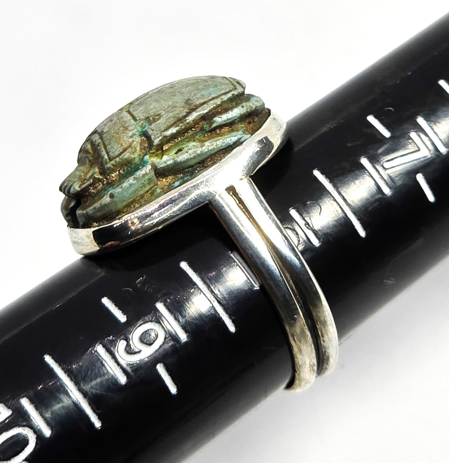 Egyptian Revival blue faience antique sterling silver Egyptian handcrafted ring size 8