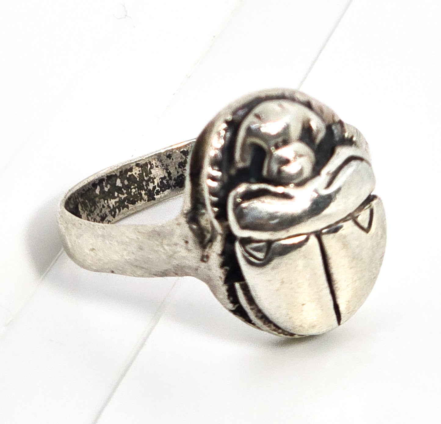 Egyptian Revival Scarab antique sterling silver Egyptian handcrafted ring size 8