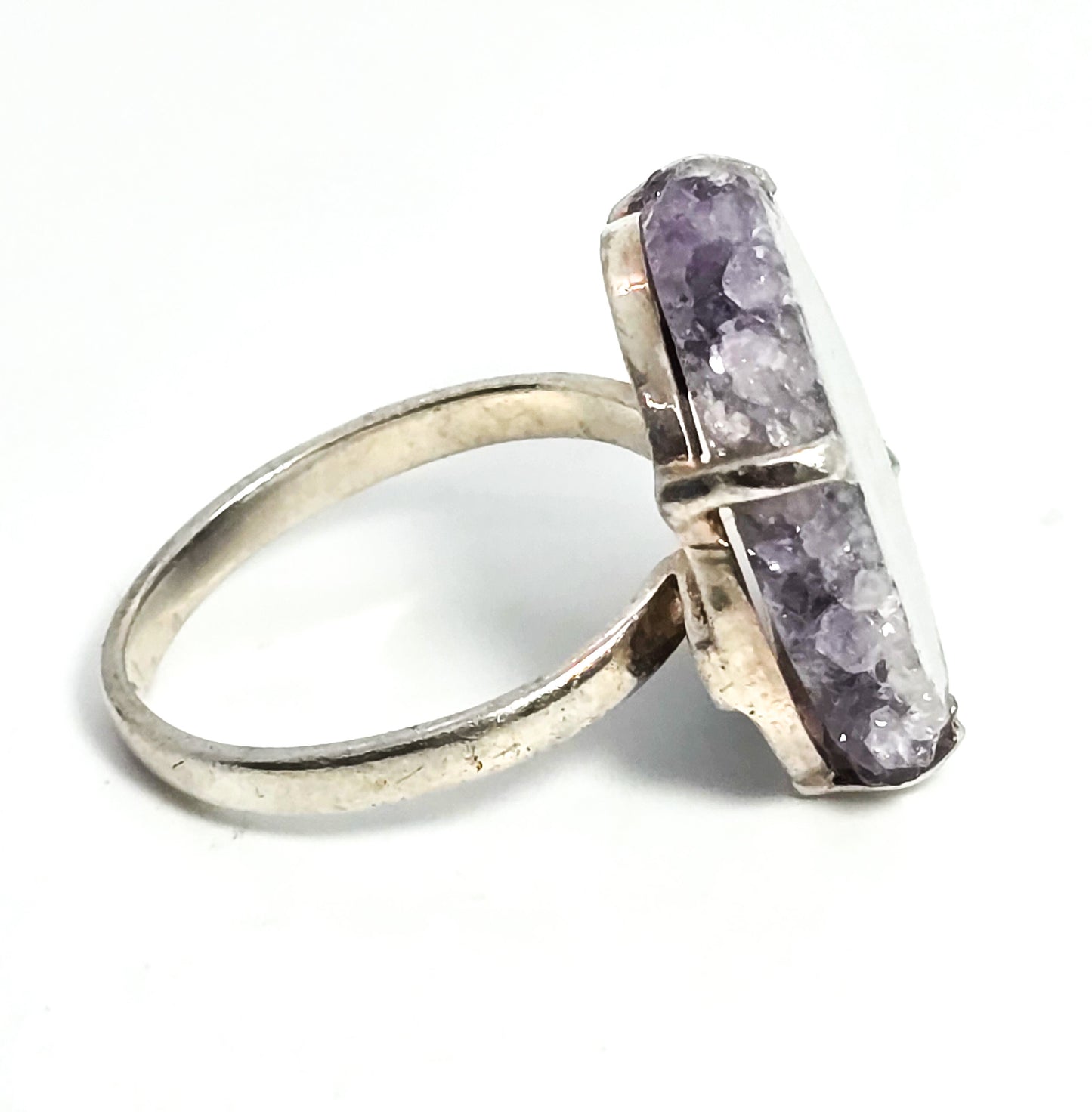 Amethyst Stalactite Slices gemstone sterling silver open work ring size 9.5
