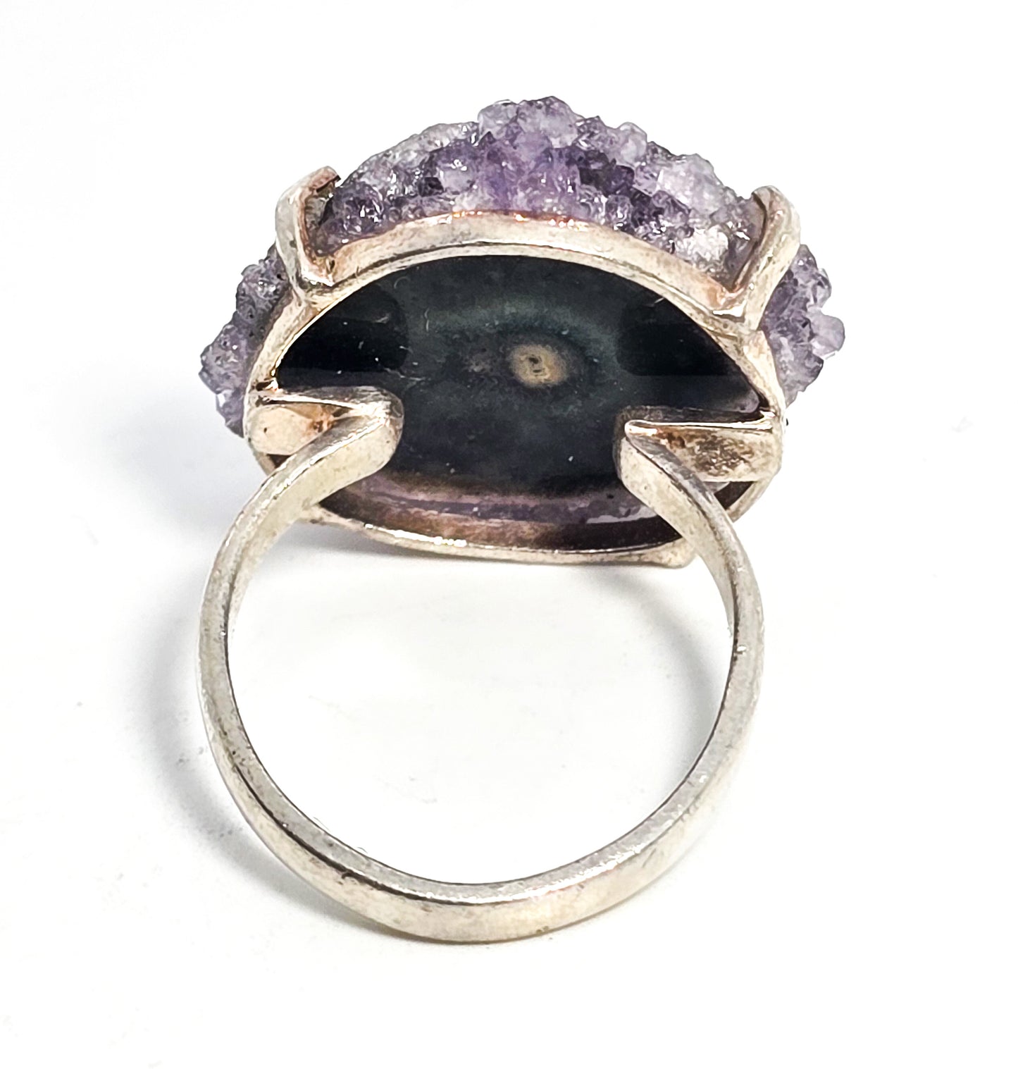 Amethyst Stalactite Slices gemstone sterling silver open work ring size 9.5
