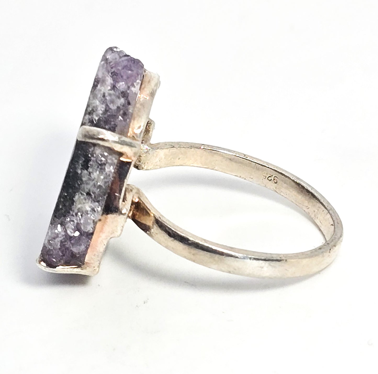 Amethyst Stalactite Slices gemstone sterling silver open work ring size 9.5