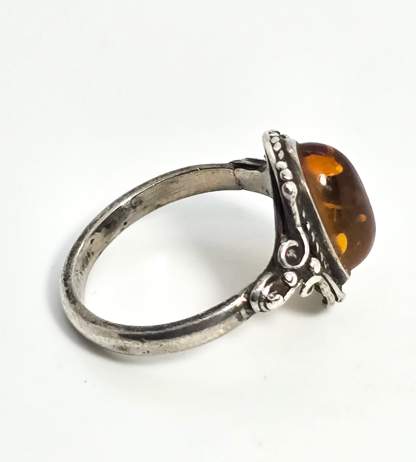 Baltic Amber vintage twisted rope halo swirled Polish sterling silver ring size 8