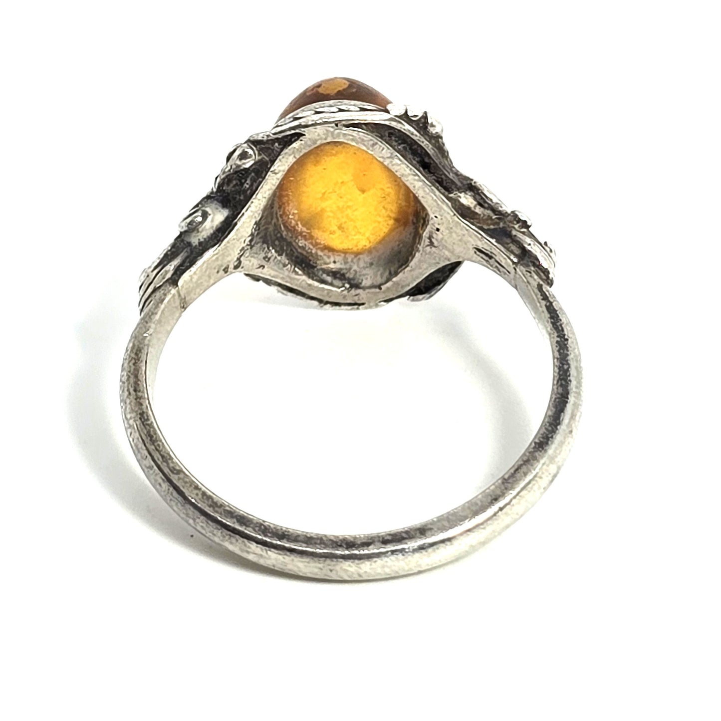 Baltic Amber vintage twisted rope halo swirled Polish sterling silver ring size 8