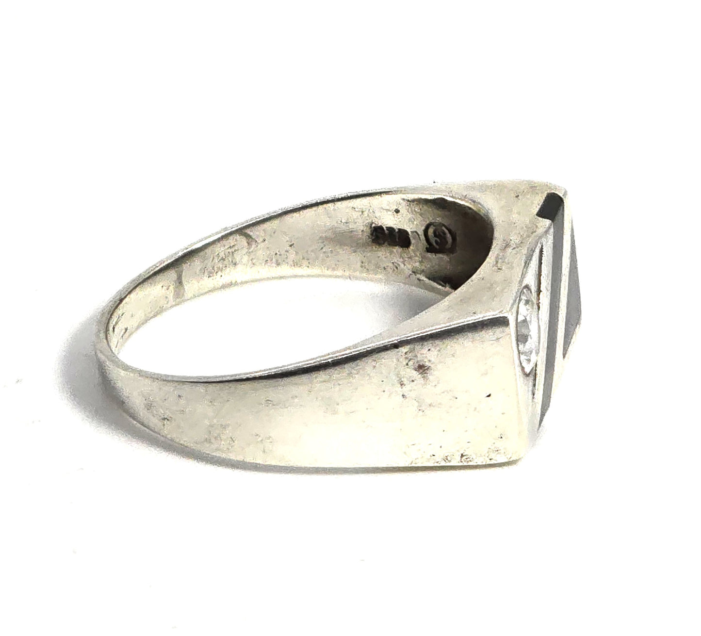 Shube Dakota West Black onyx CZ vintage men's sterling silver inlay ring size 15