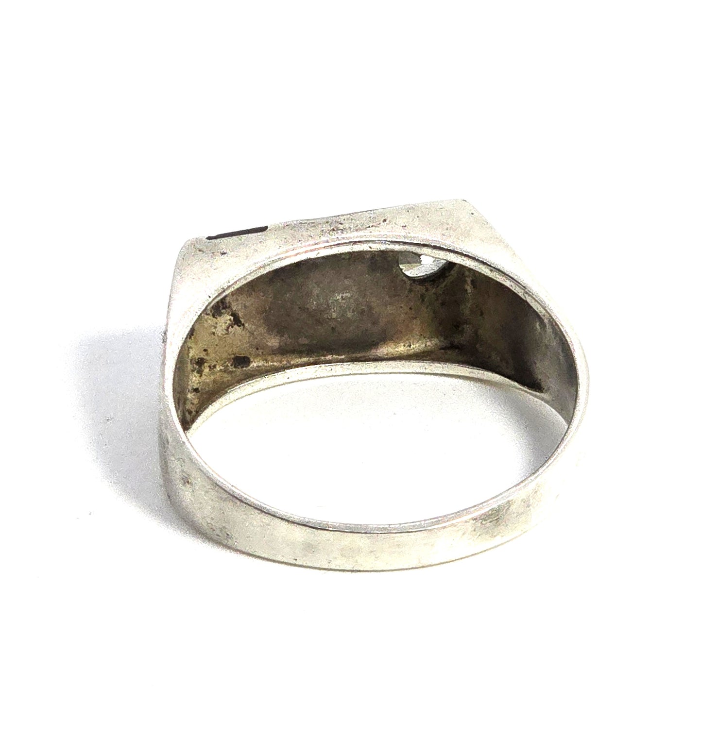 Shube Dakota West Black onyx CZ vintage men's sterling silver inlay ring size 15