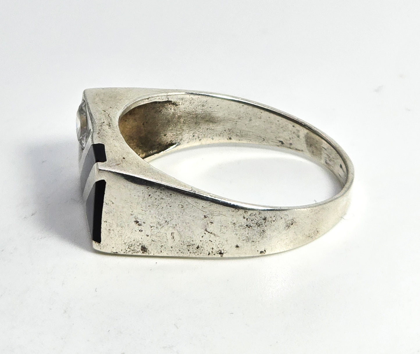 Shube Dakota West Black onyx CZ vintage men's sterling silver inlay ring size 15