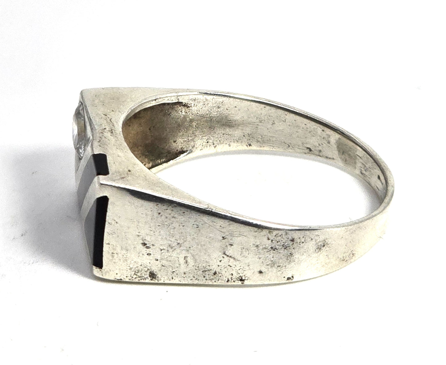 Shube Dakota West Black onyx CZ vintage men's sterling silver inlay ring size 15