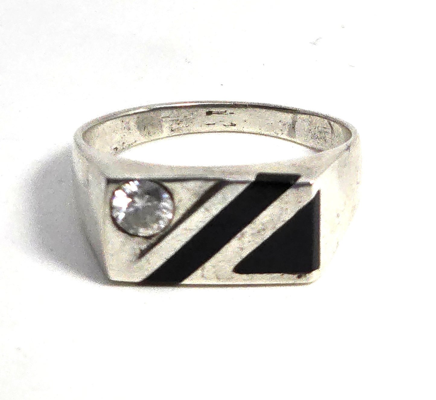 Shube Dakota West Black onyx CZ vintage men's sterling silver inlay ring size 15
