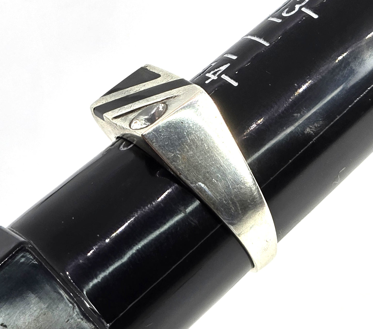 Shube Dakota West Black onyx CZ vintage men's sterling silver inlay ring size 15