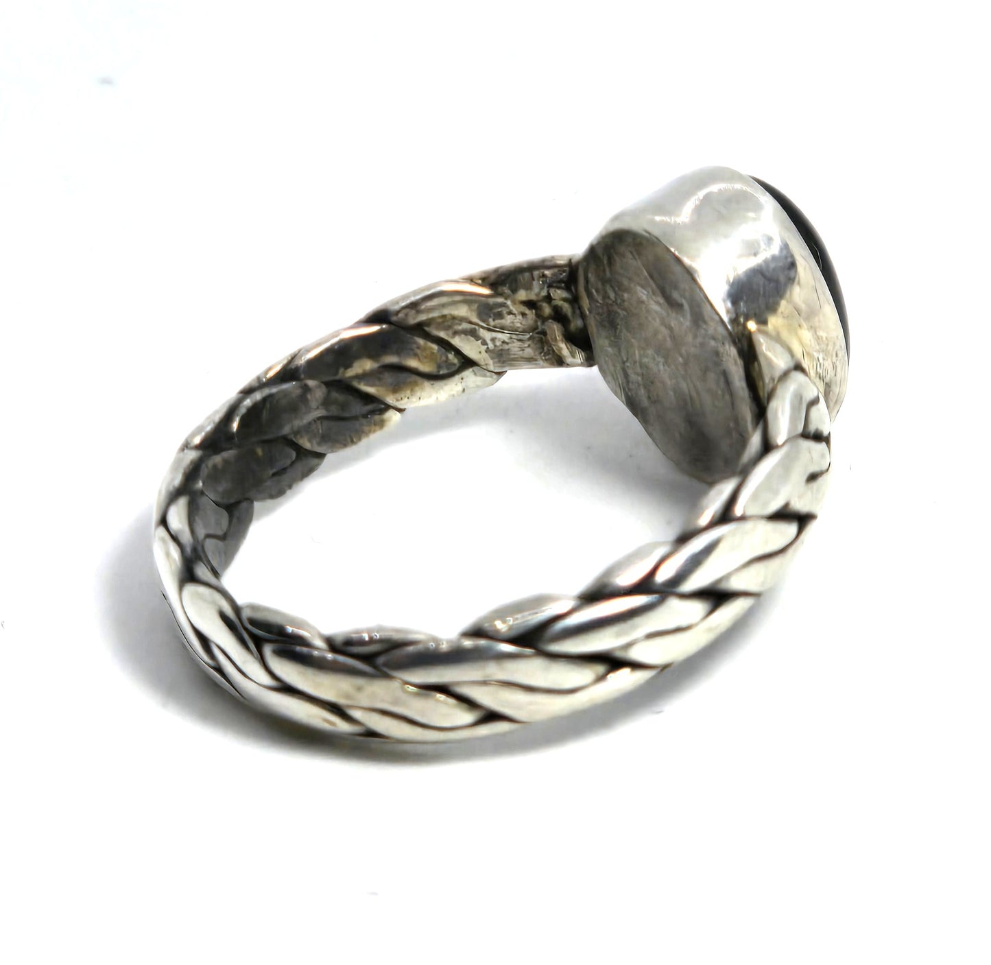 Black onyx simple braided band retro vintage sterling silver ring size 9