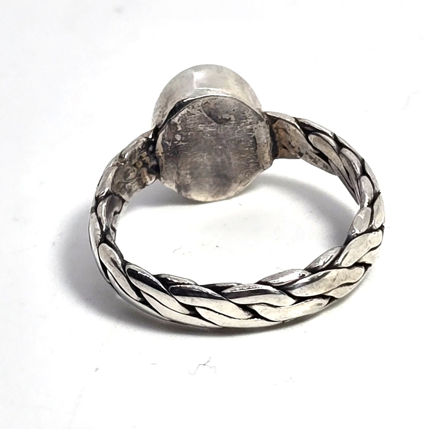 Black onyx simple braided band retro vintage sterling silver ring size 9