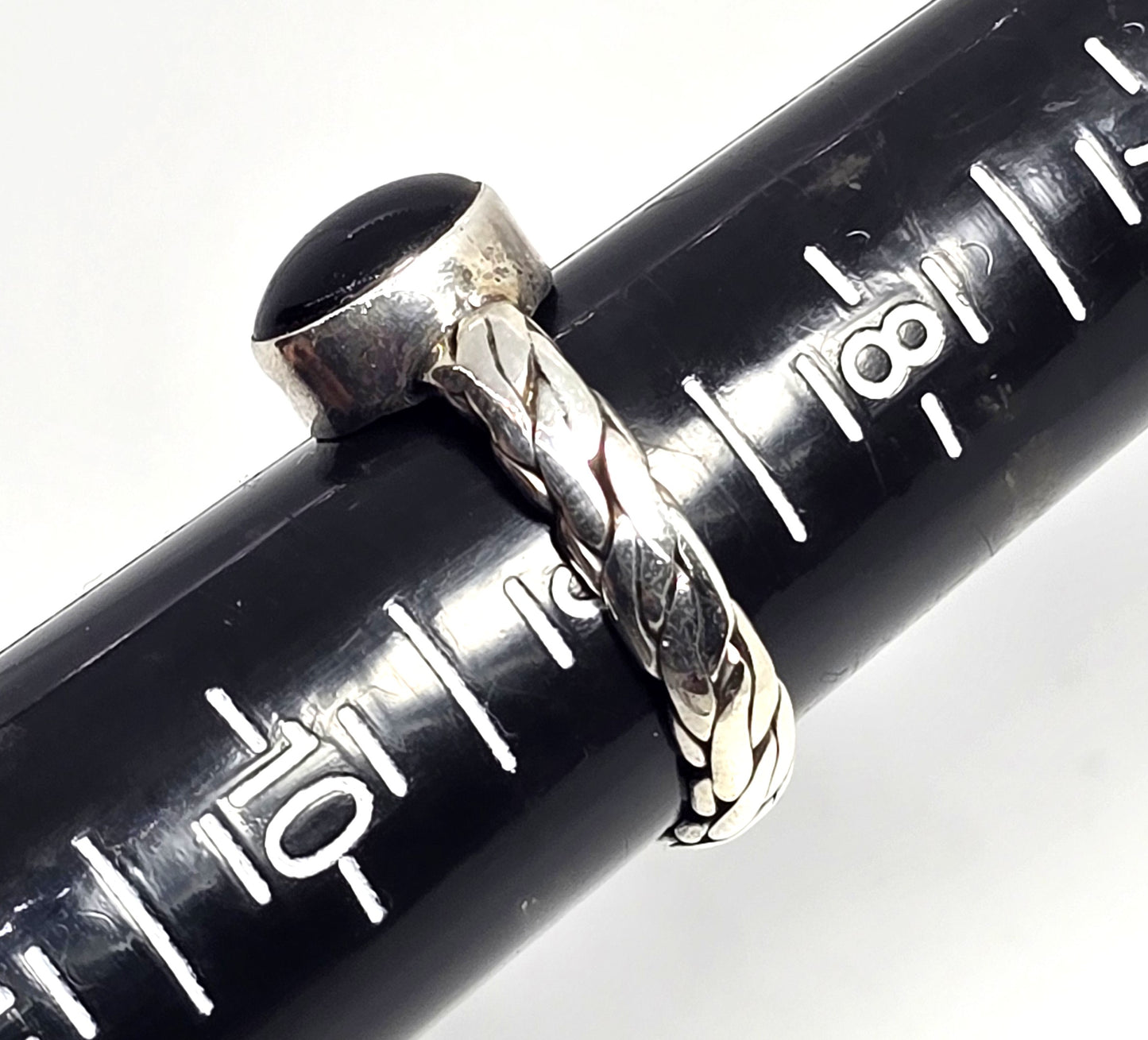 Black onyx simple braided band retro vintage sterling silver ring size 9