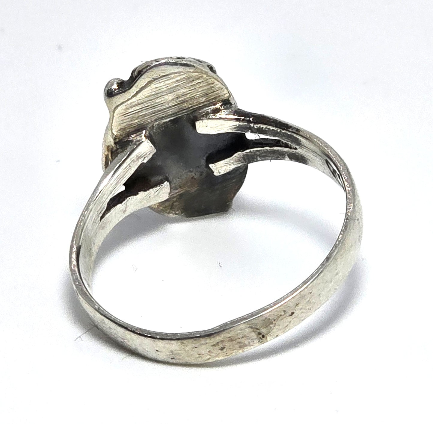 Navajo Black Onyx Feather sterling silver Native American vintage ring size 7.5
