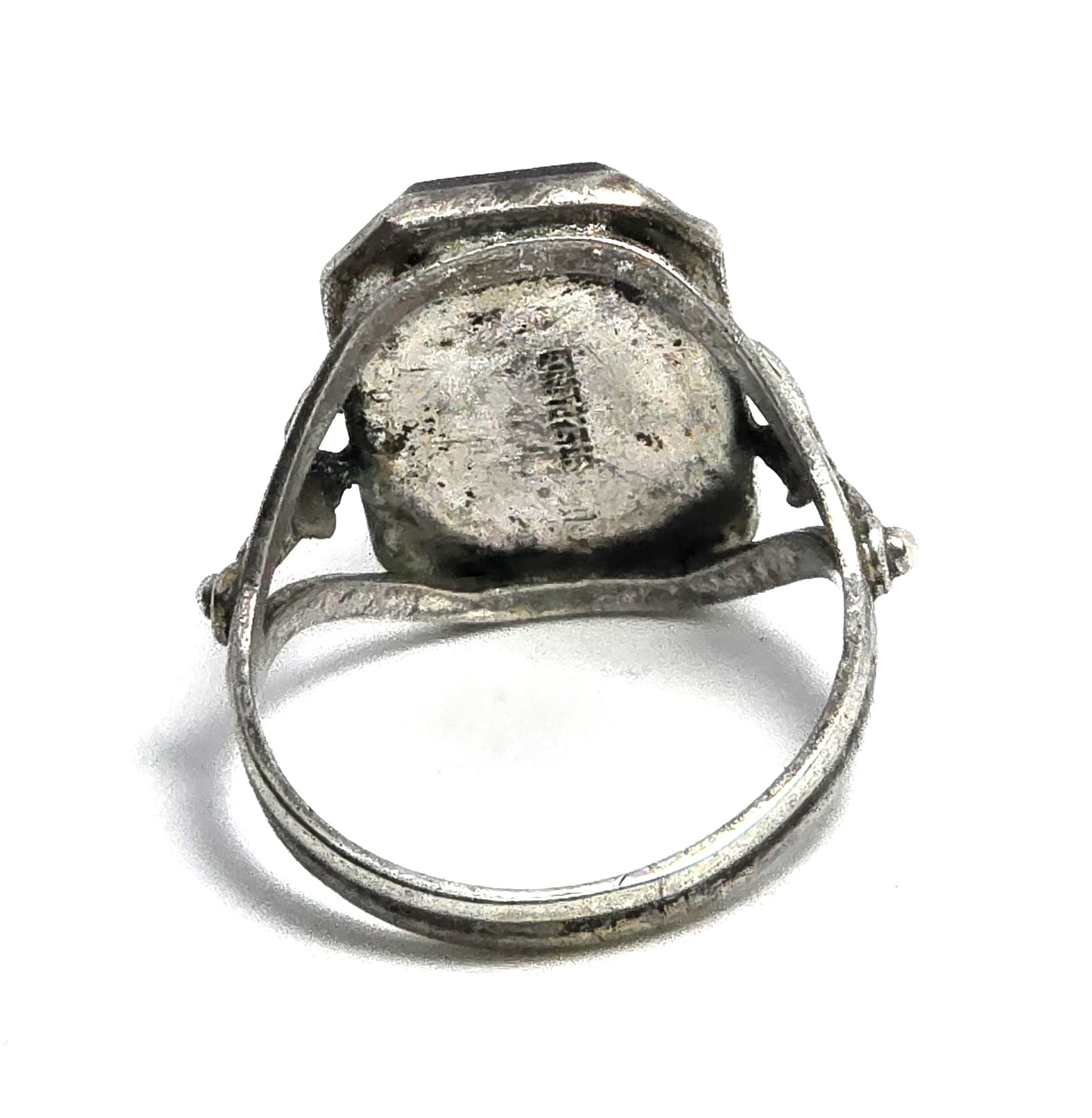 Art Deco black onyx and pearl antique sterling silver ring size 6