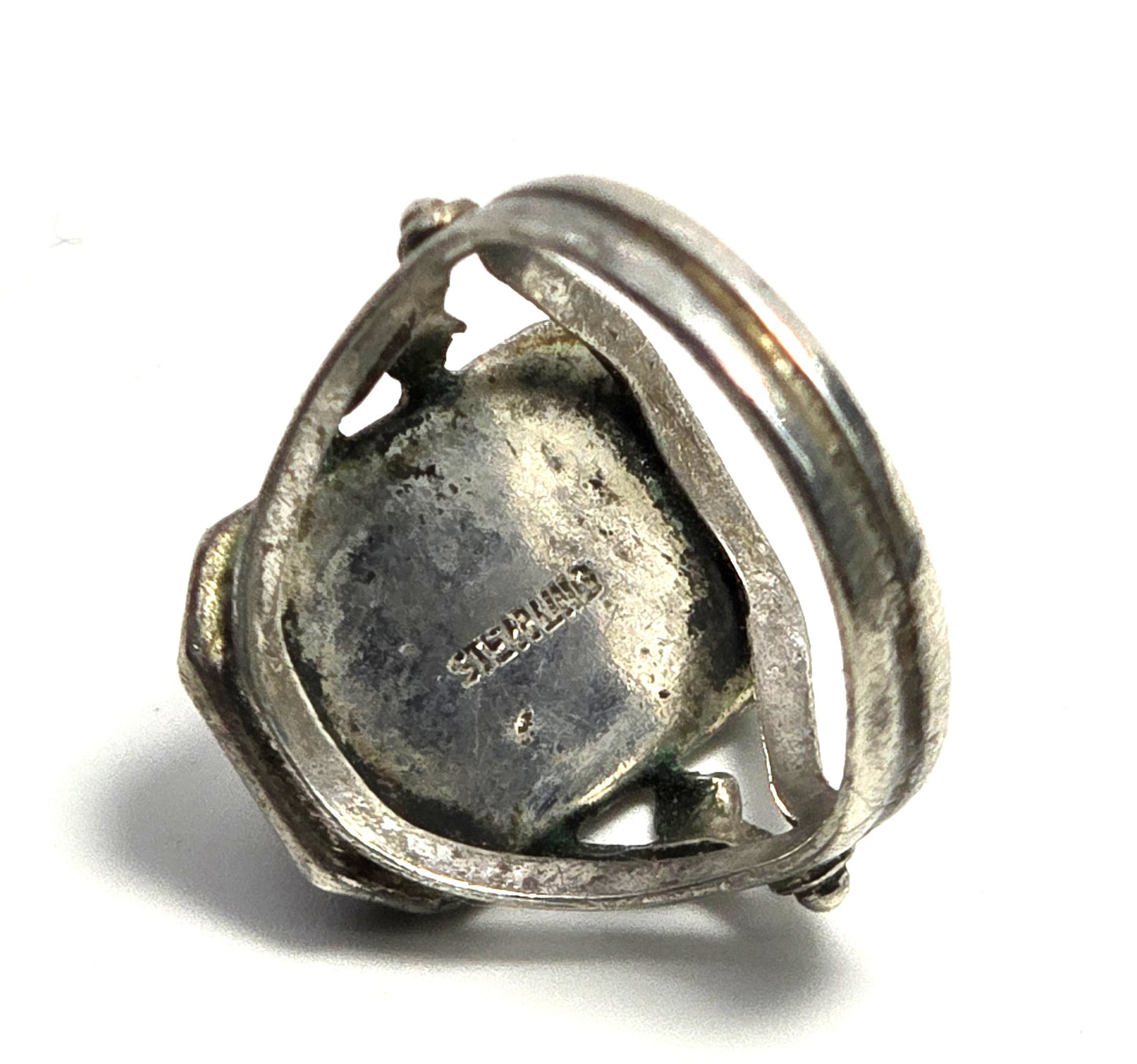 Art Deco black onyx and pearl antique sterling silver ring size 6