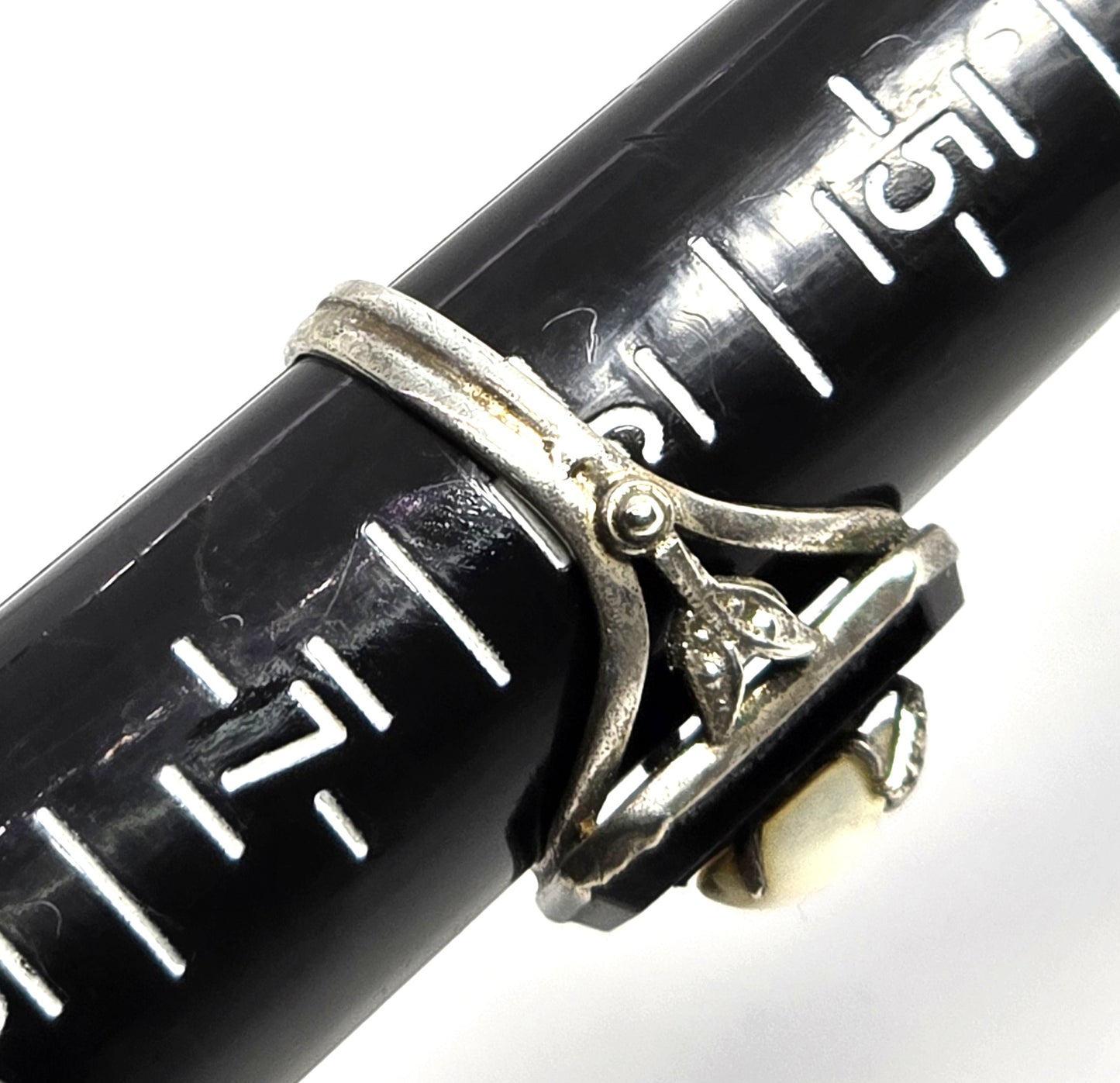 Art Deco black onyx and pearl antique sterling silver ring size 6