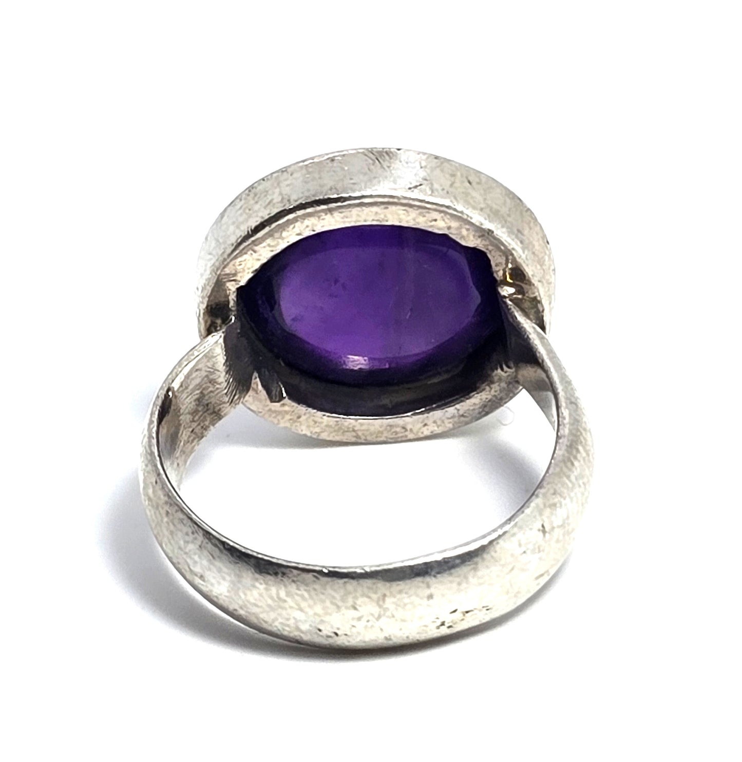 Modernist Amethyst round circle vintage sterling silver ring size 7.5