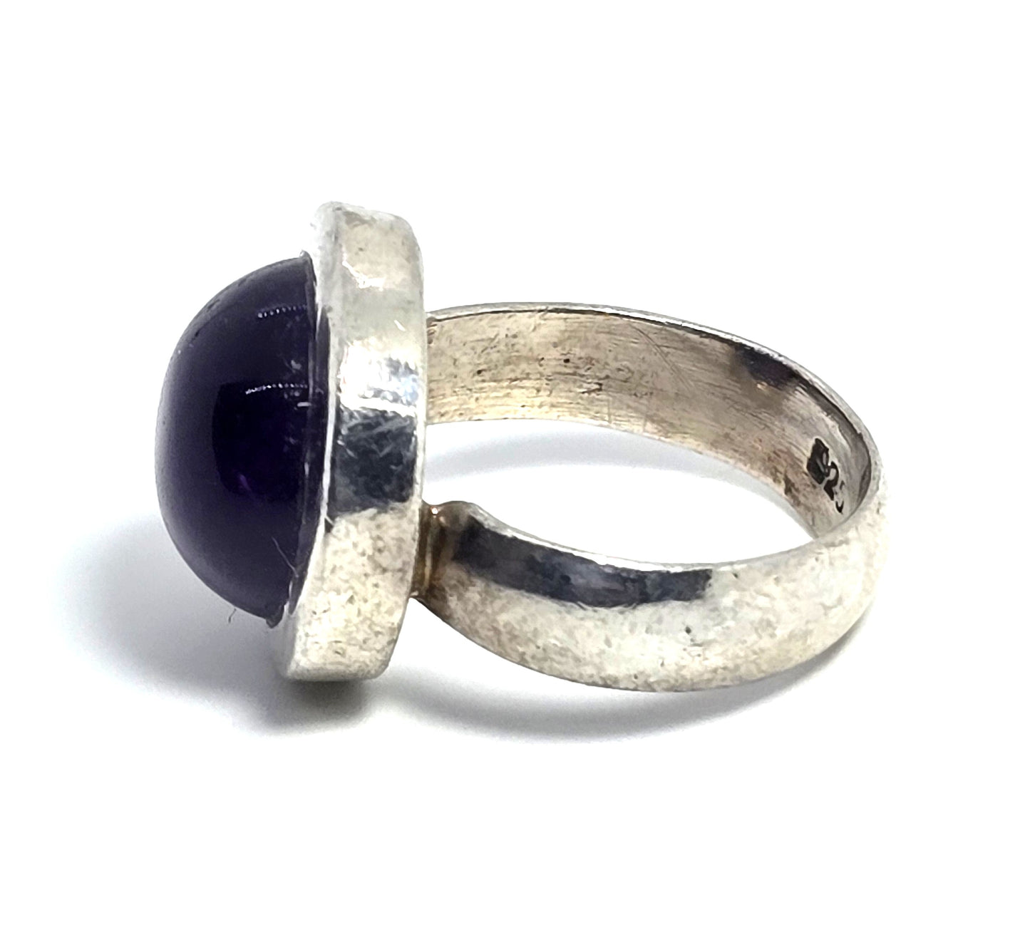Modernist Amethyst round circle vintage sterling silver ring size 7.5