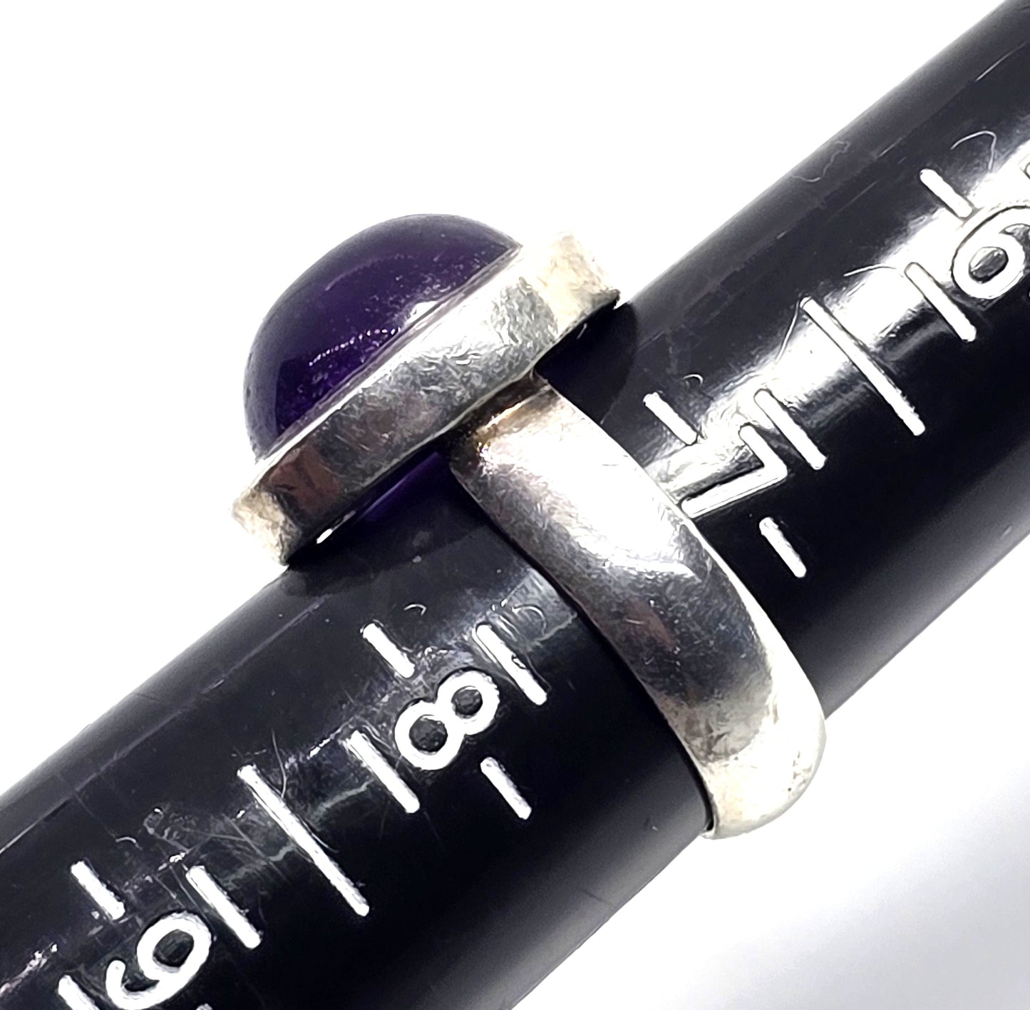 Modernist Amethyst round circle vintage sterling silver ring size 7.5