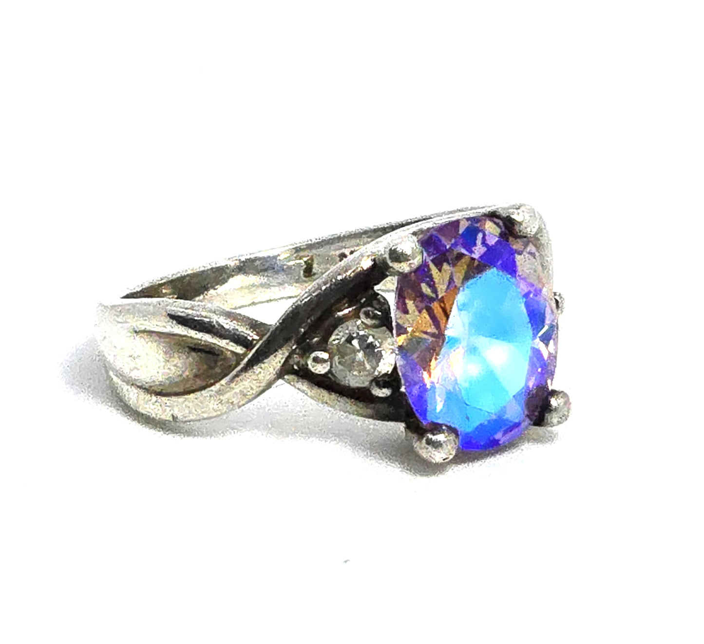 Mystic Topaz CZ oval cut synthetic topaz sterling silver solitaire ring size 7.5