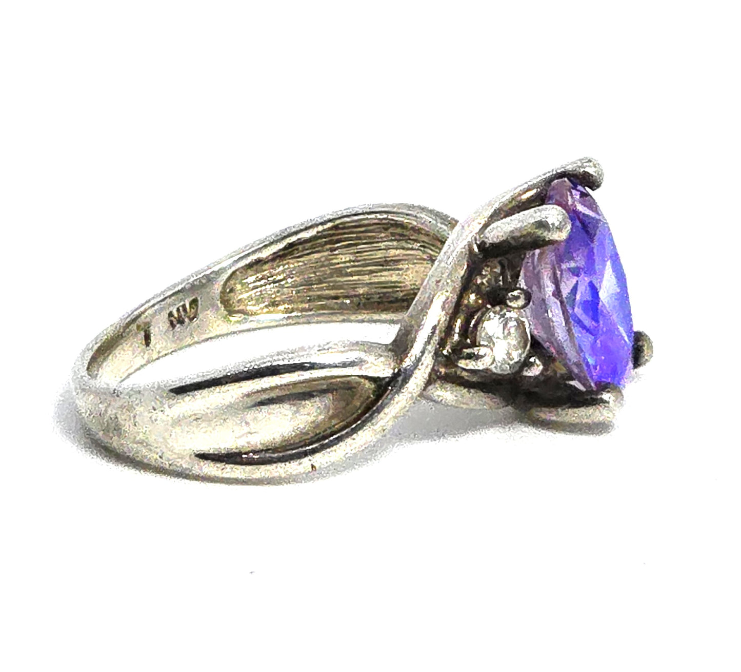 Mystic Topaz CZ oval cut synthetic topaz sterling silver solitaire ring size 7.5