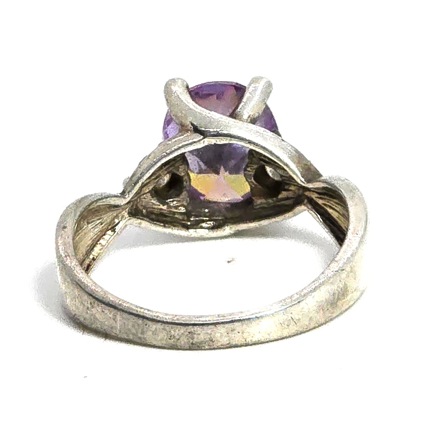 Mystic Topaz CZ oval cut synthetic topaz sterling silver solitaire ring size 7.5