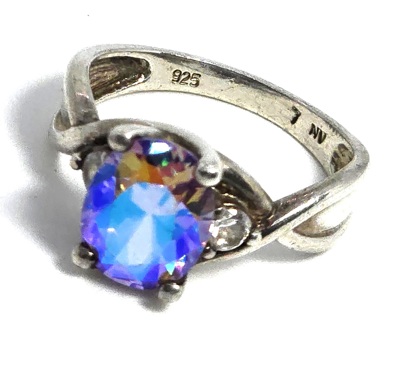 Mystic Topaz CZ oval cut synthetic topaz sterling silver solitaire ring size 7.5