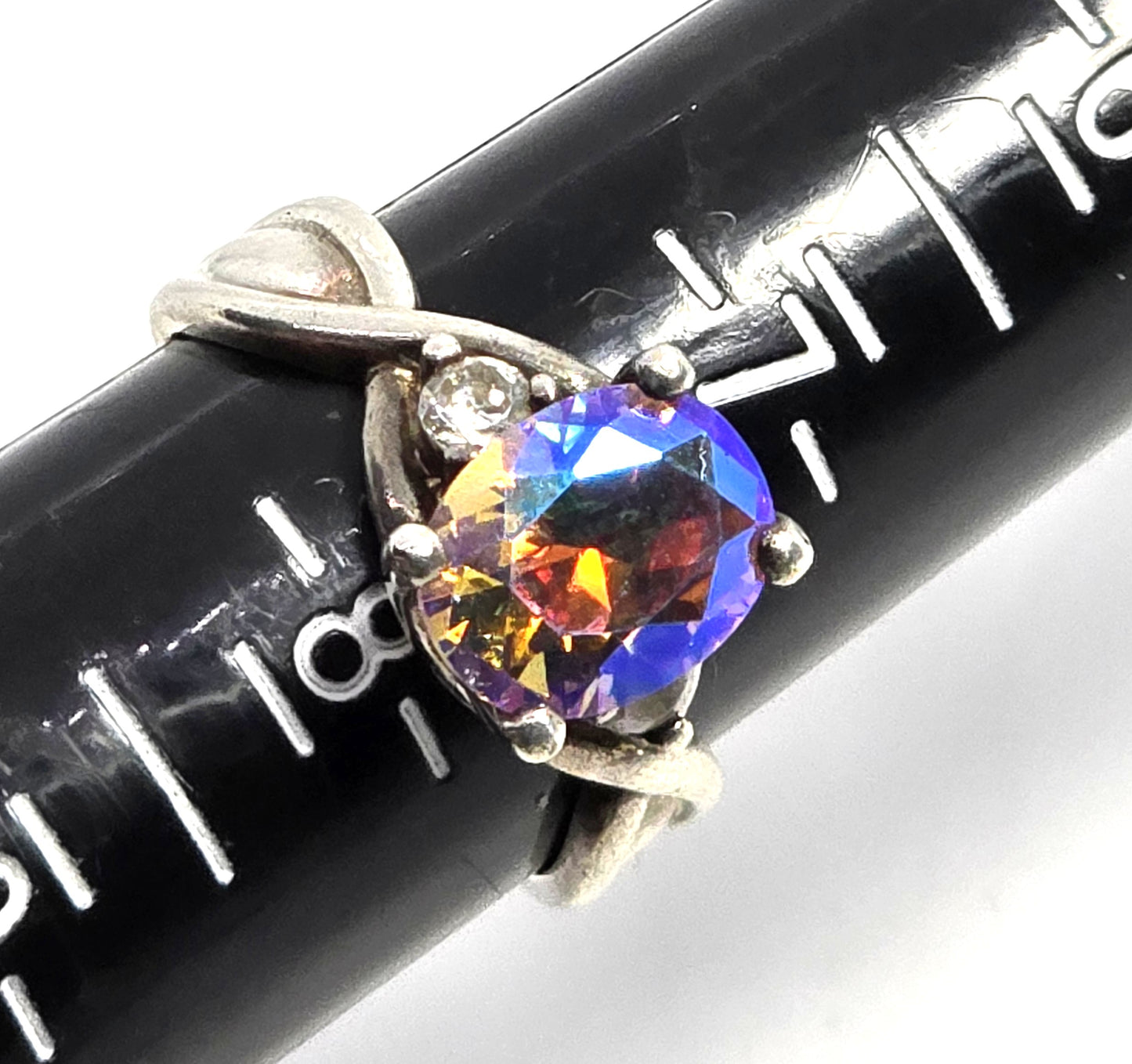 Mystic Topaz CZ oval cut synthetic topaz sterling silver solitaire ring size 7.5