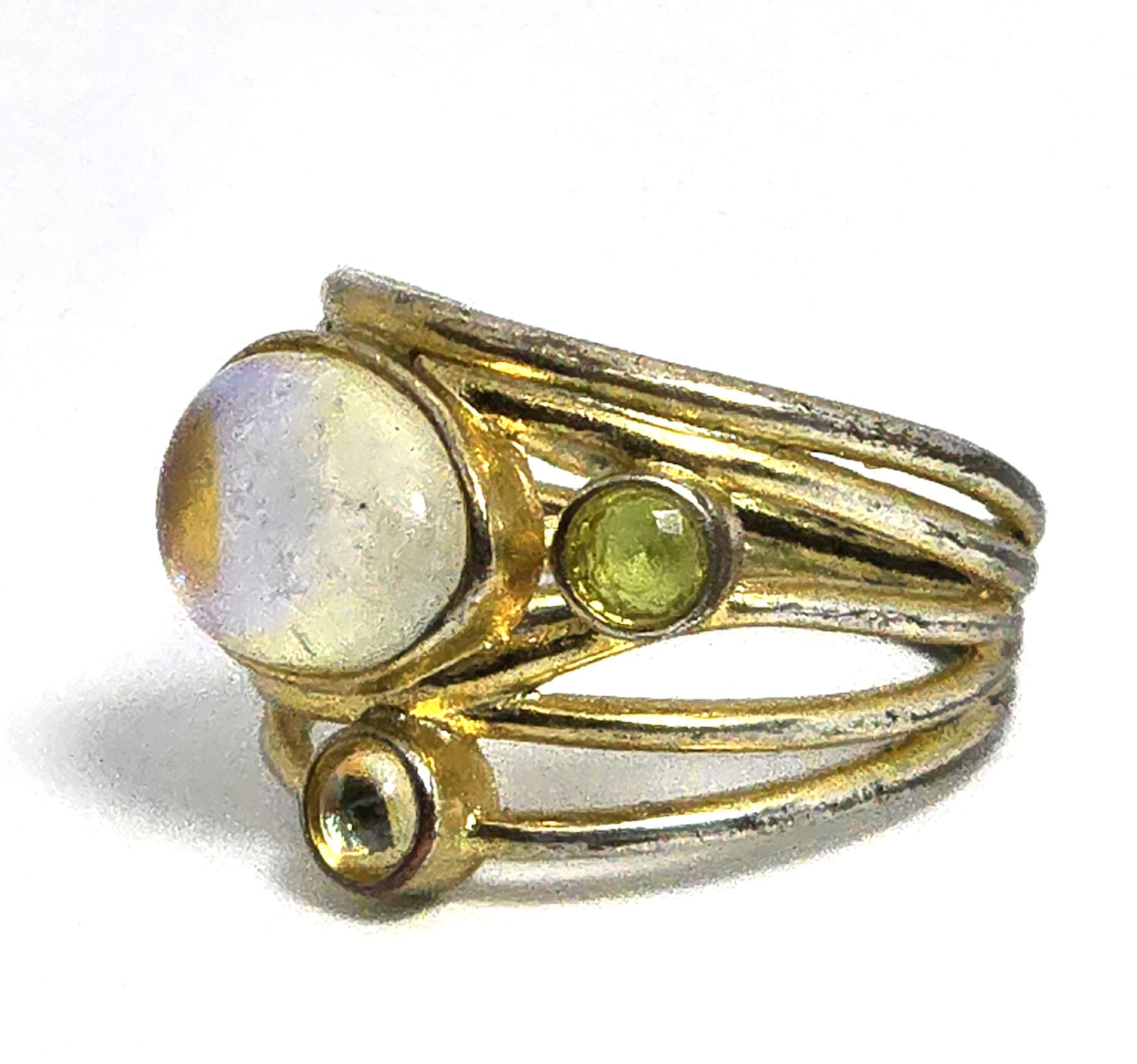Rainbow glass opal vermeil gold over sterling silver wrapped stacker ring size 7.5