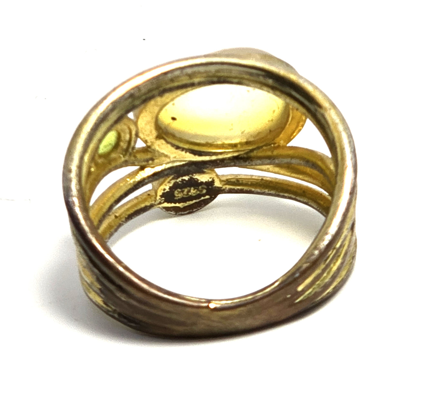 Rainbow glass opal vermeil gold over sterling silver wrapped stacker ring size 7.5