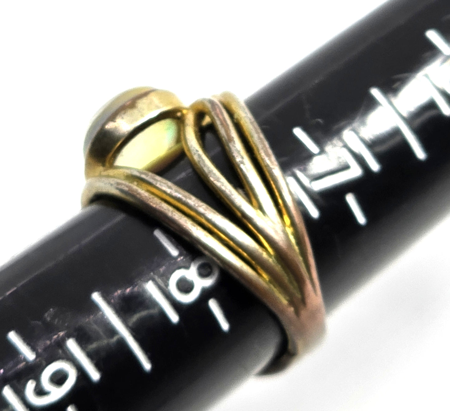 Rainbow glass opal vermeil gold over sterling silver wrapped stacker ring size 7.5