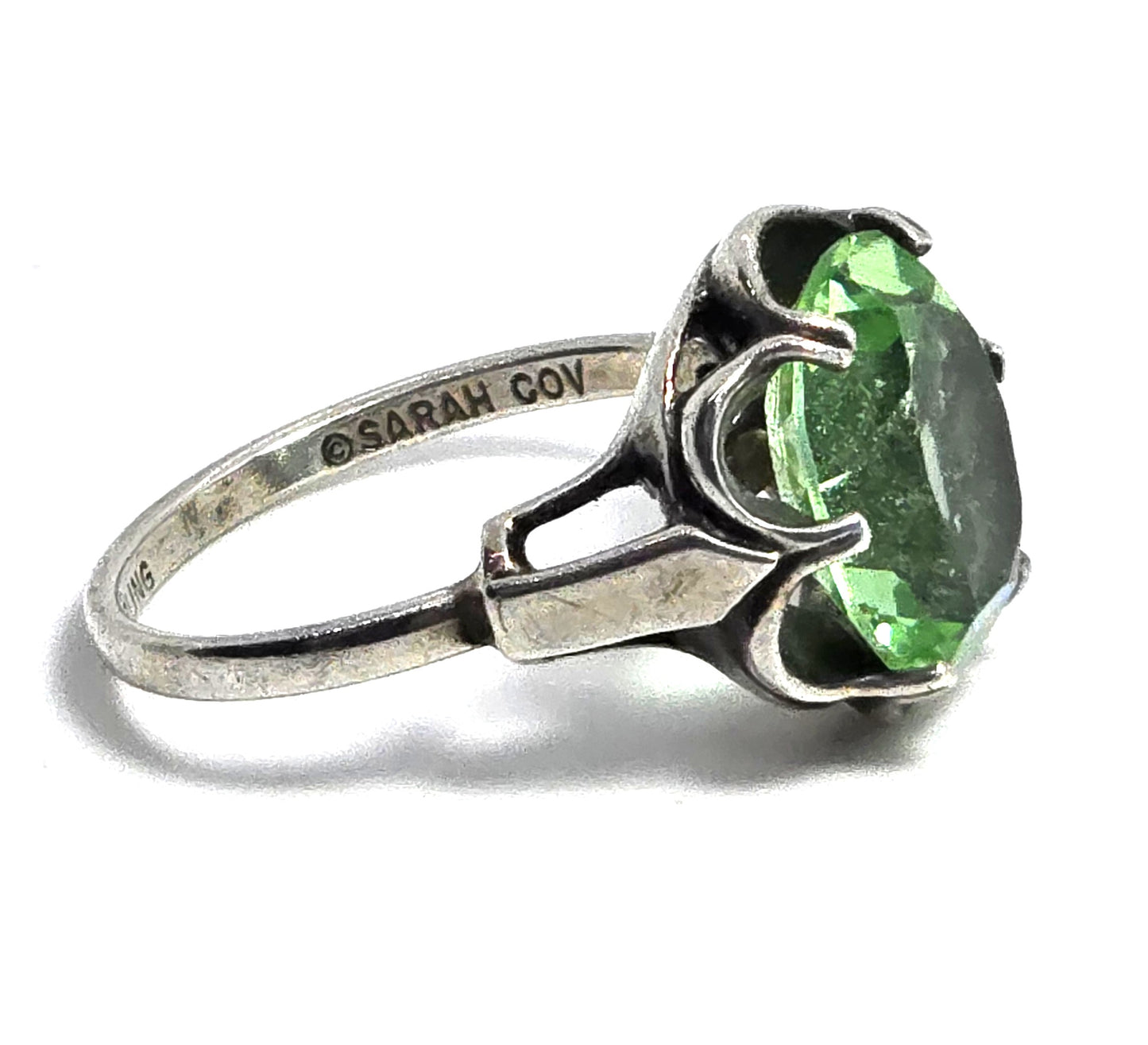 Sarah Coventry Uranium Glass sterling silver adjustable vintage birthstone ring size 8