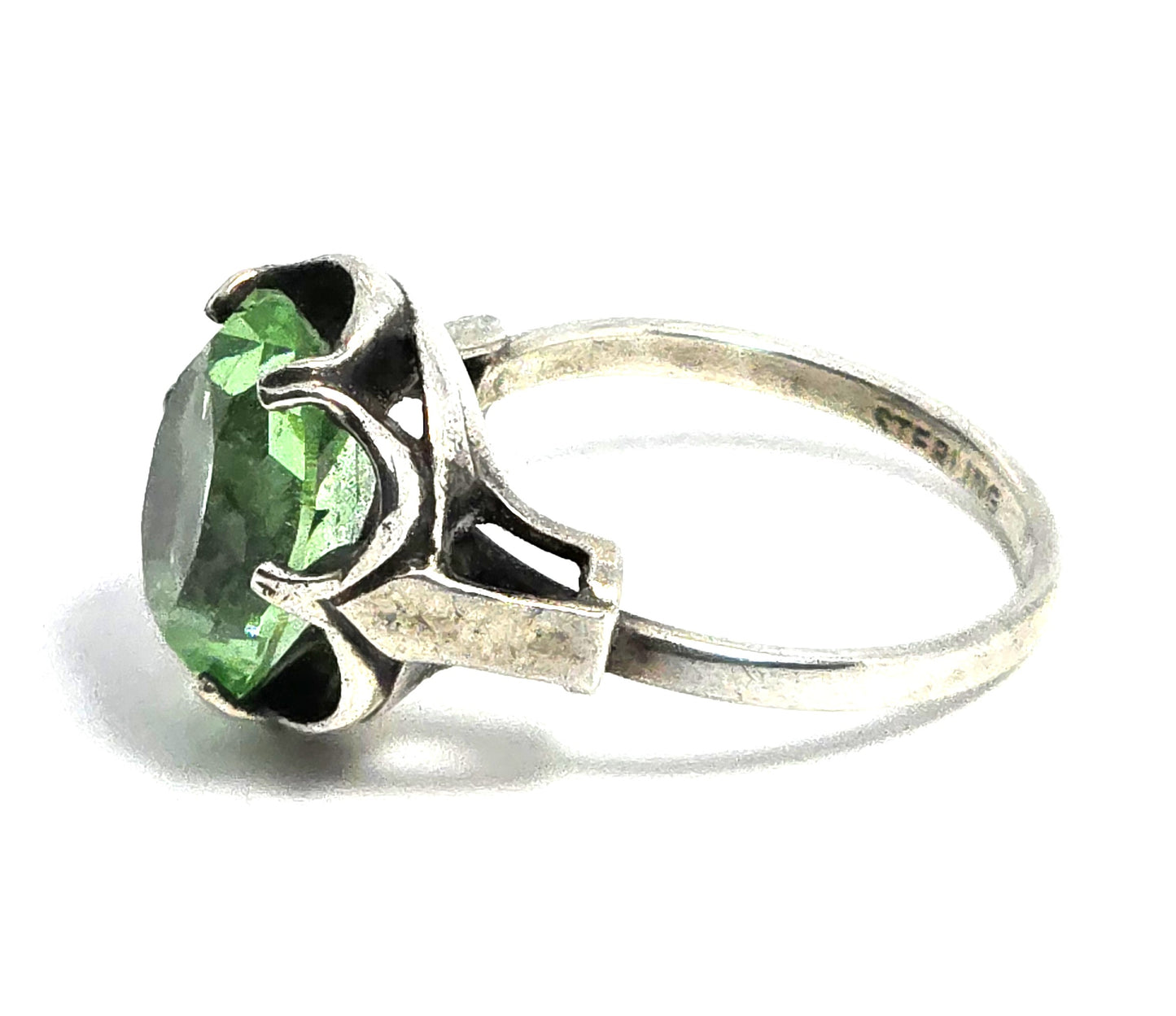 Sarah Coventry Uranium Glass sterling silver adjustable vintage birthstone ring size 8