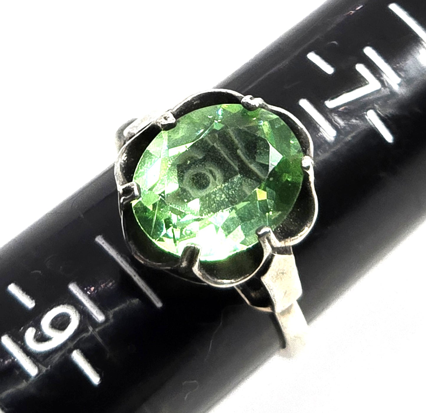 Sarah Coventry Uranium Glass sterling silver adjustable vintage birthstone ring size 8