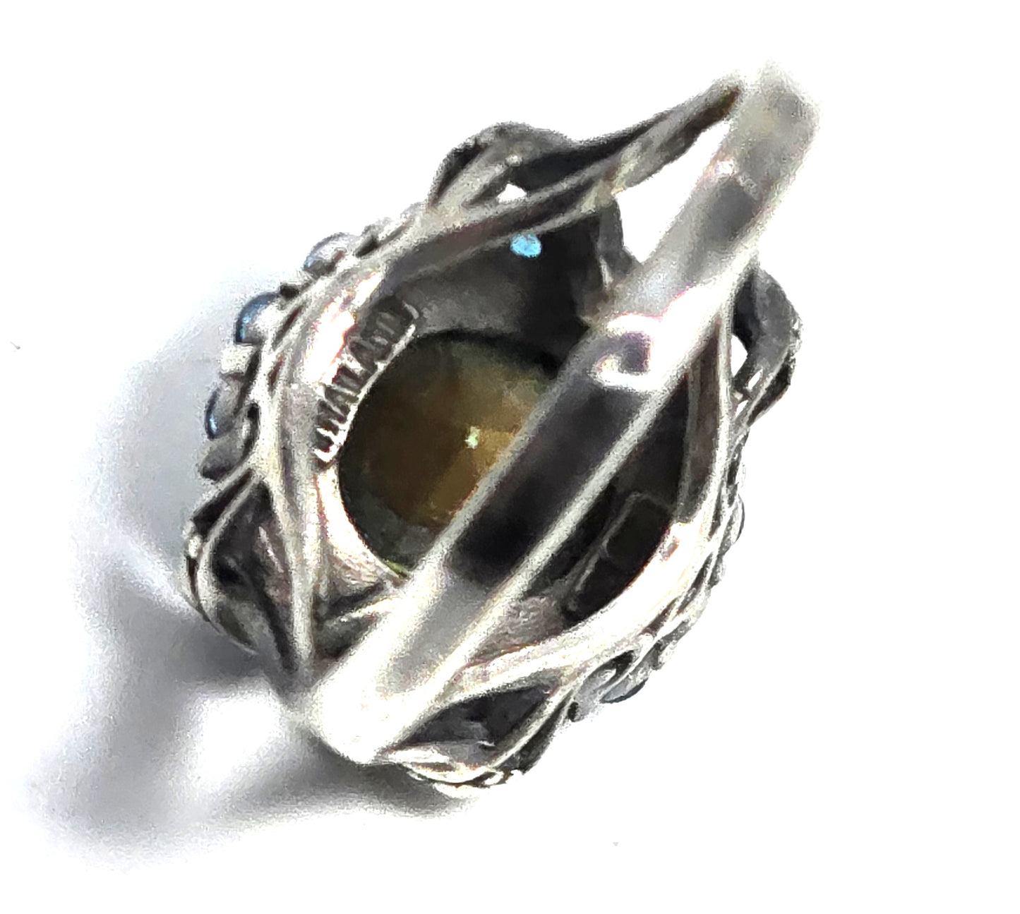 Uranium Glass UV glow blue rhinestone halo sterling silver KH ring size 6.5