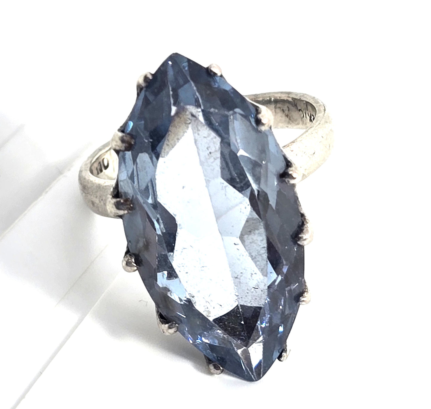 Large Blue Spinel UV glow pink Mexican vintage artisan sterling silver ring size 11.5