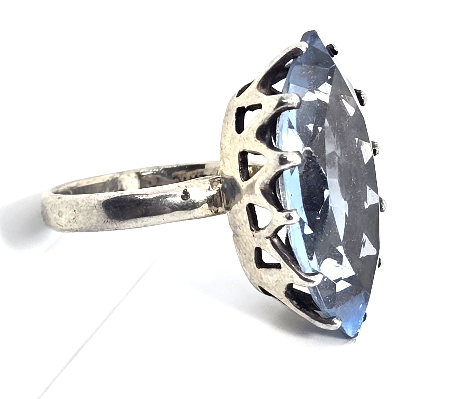 Large Blue Spinel UV glow pink Mexican vintage artisan sterling silver ring size 11.5