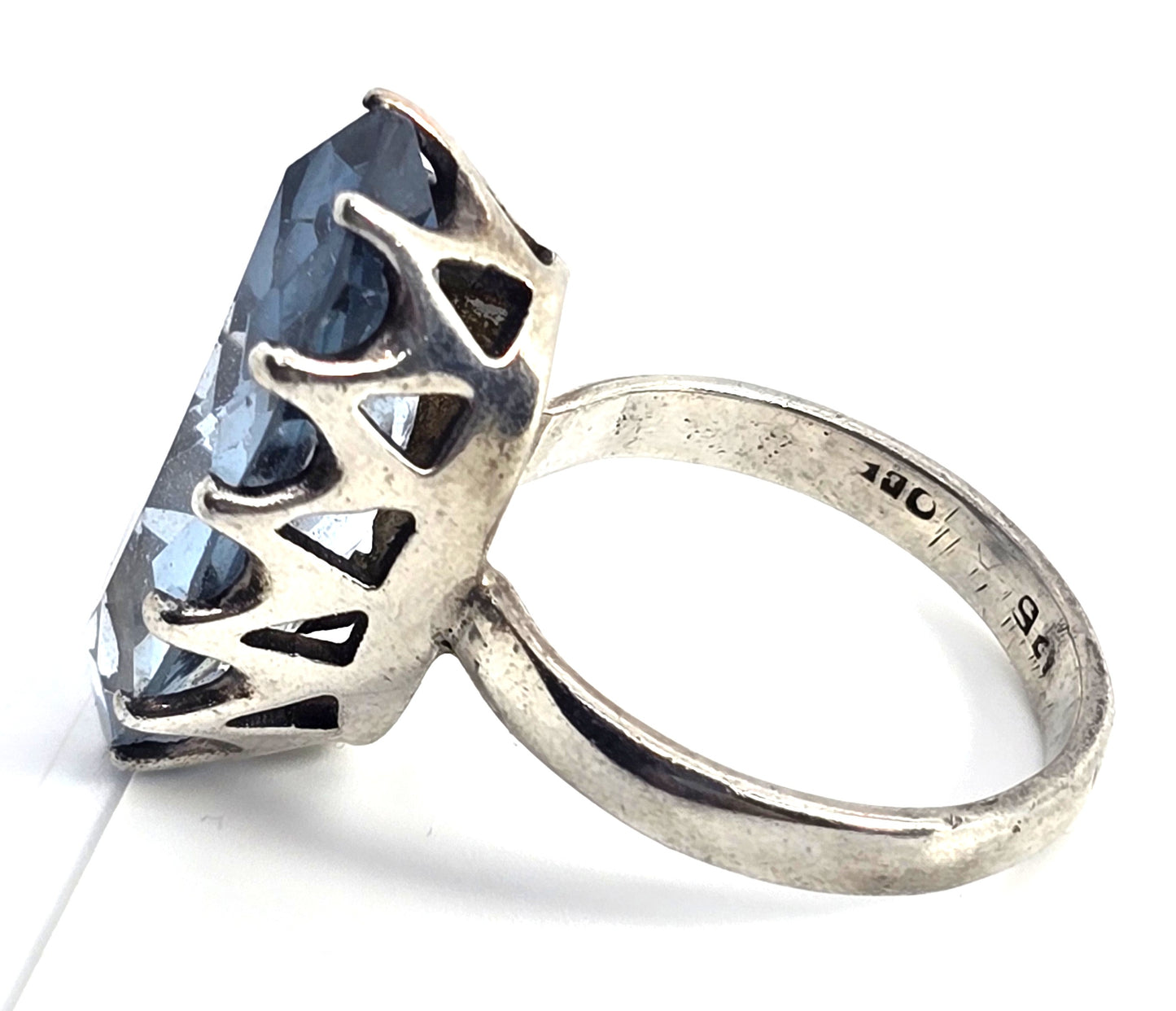 Large Blue Spinel UV glow pink Mexican vintage artisan sterling silver ring size 11.5