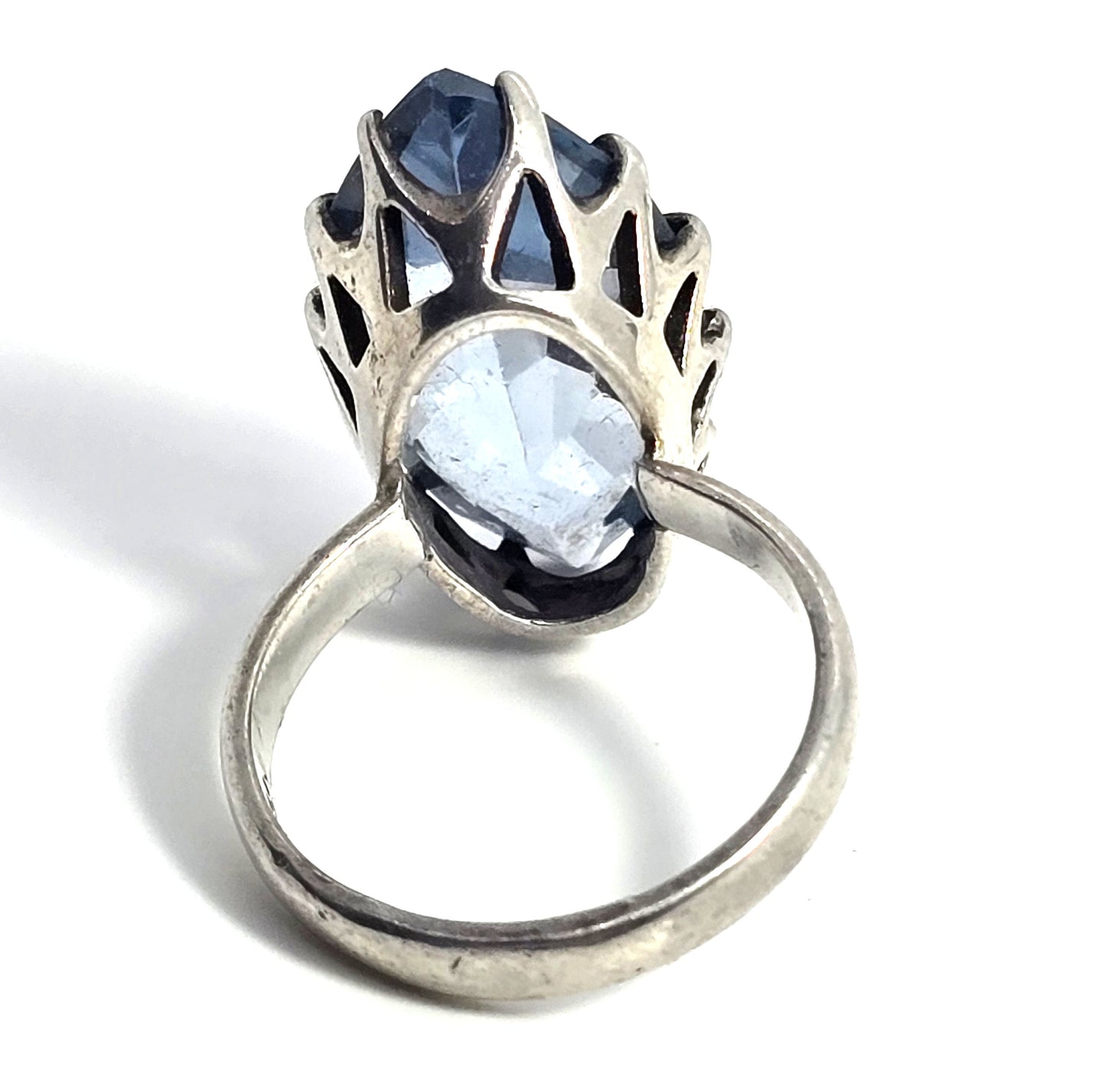 Large Blue Spinel UV glow pink Mexican vintage artisan sterling silver ring size 11.5
