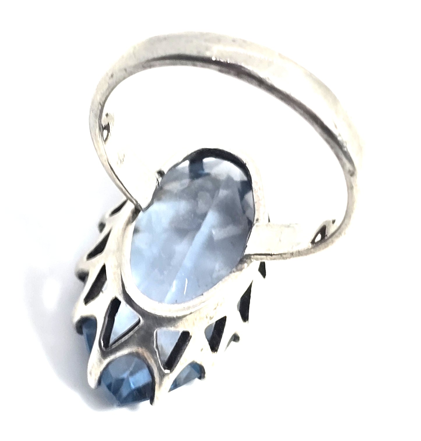 Large Blue Spinel UV glow pink Mexican vintage artisan sterling silver ring size 11.5