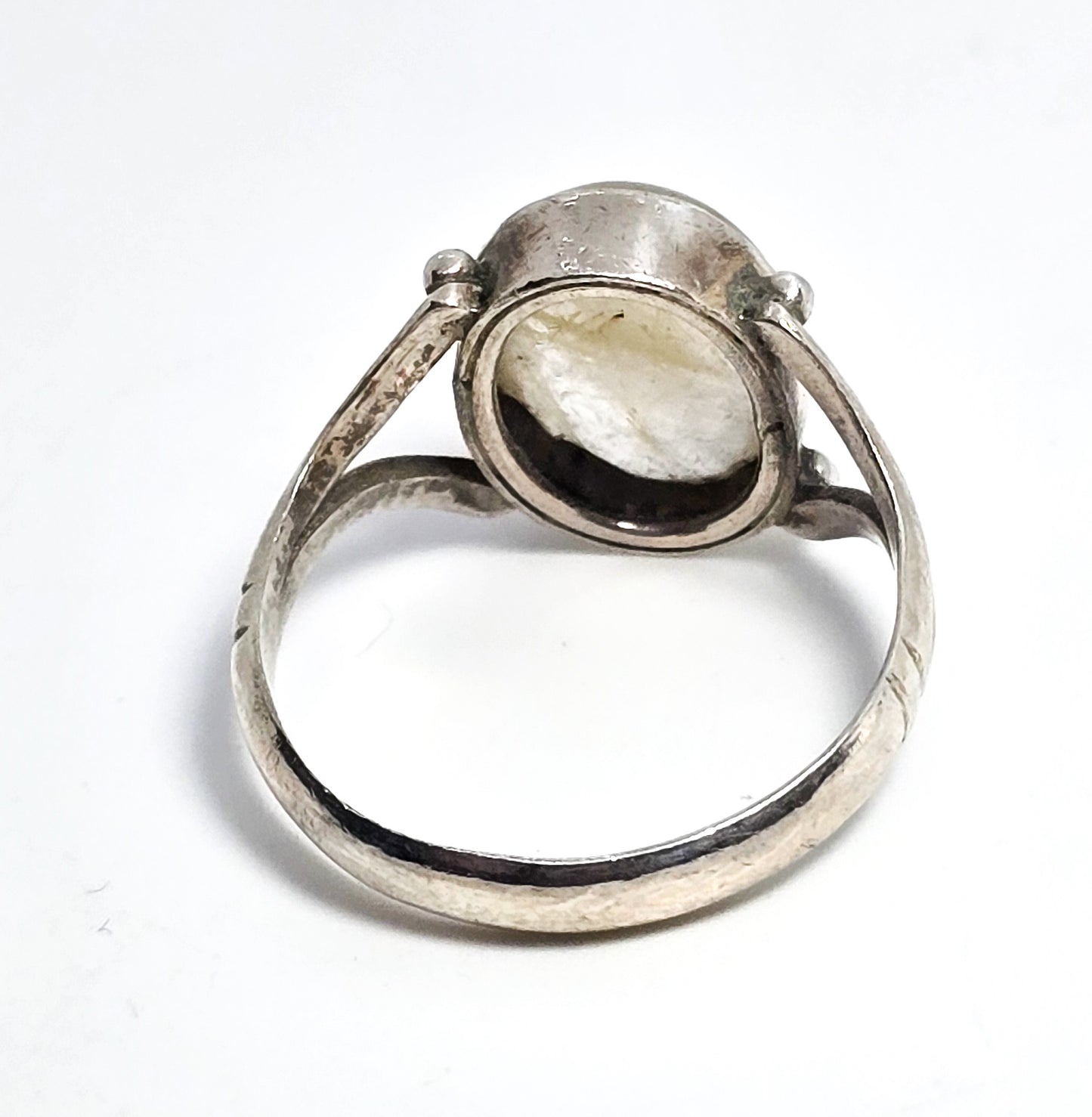 Golden rutilated quartz large sterling silver vintage split shank ring size 7.5