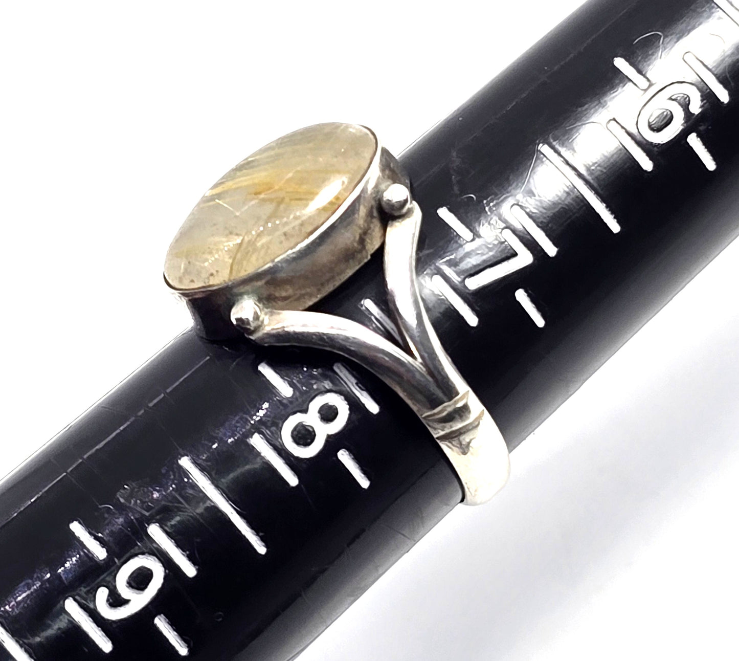 Golden rutilated quartz large sterling silver vintage split shank ring size 7.5