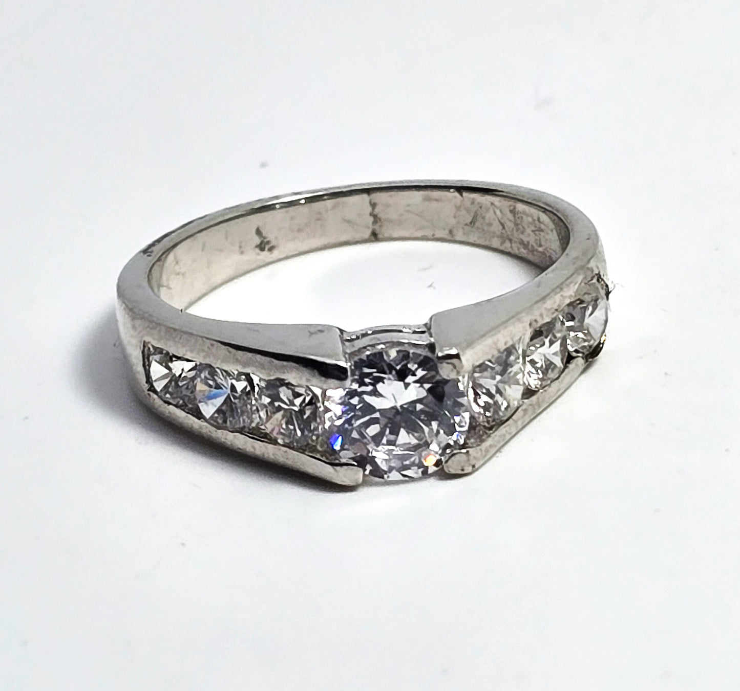 Cubic Zirconia multi 7 stone sterling silver channel set engagement ring size 9