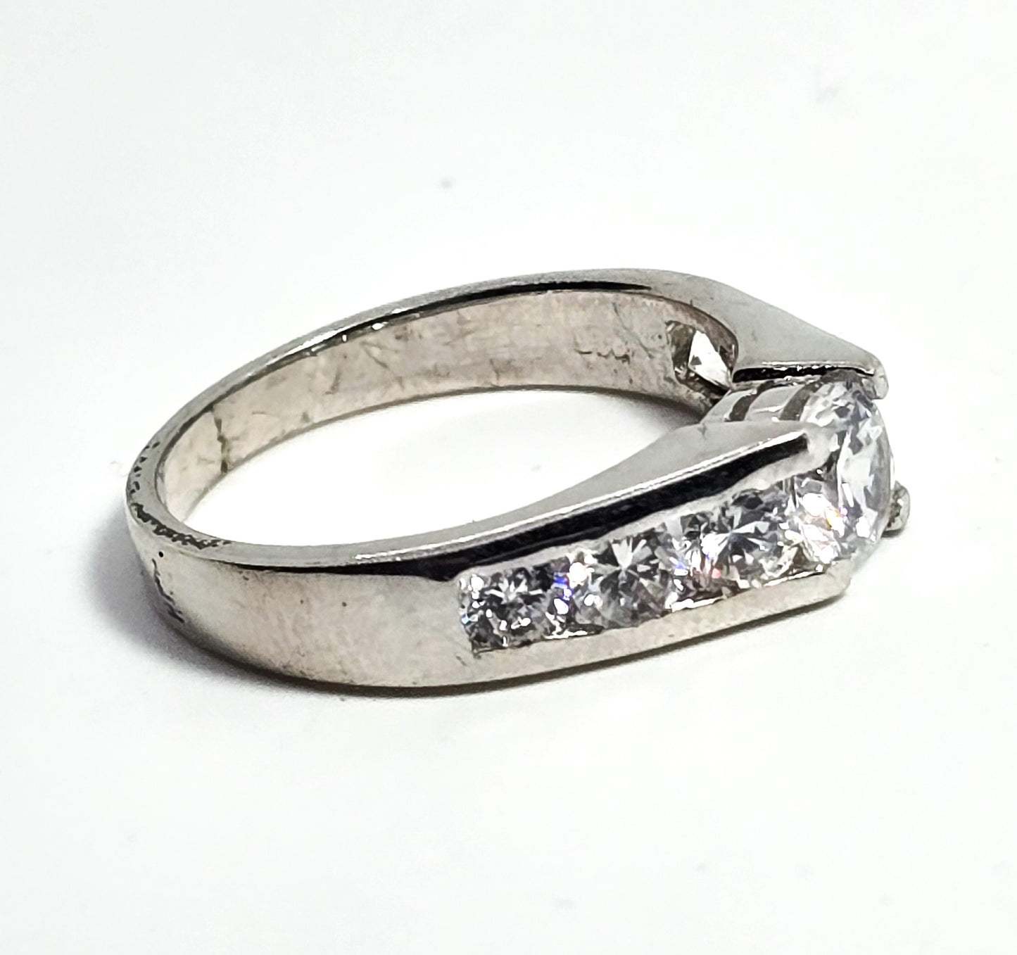 Cubic Zirconia multi 7 stone sterling silver channel set engagement ring size 9