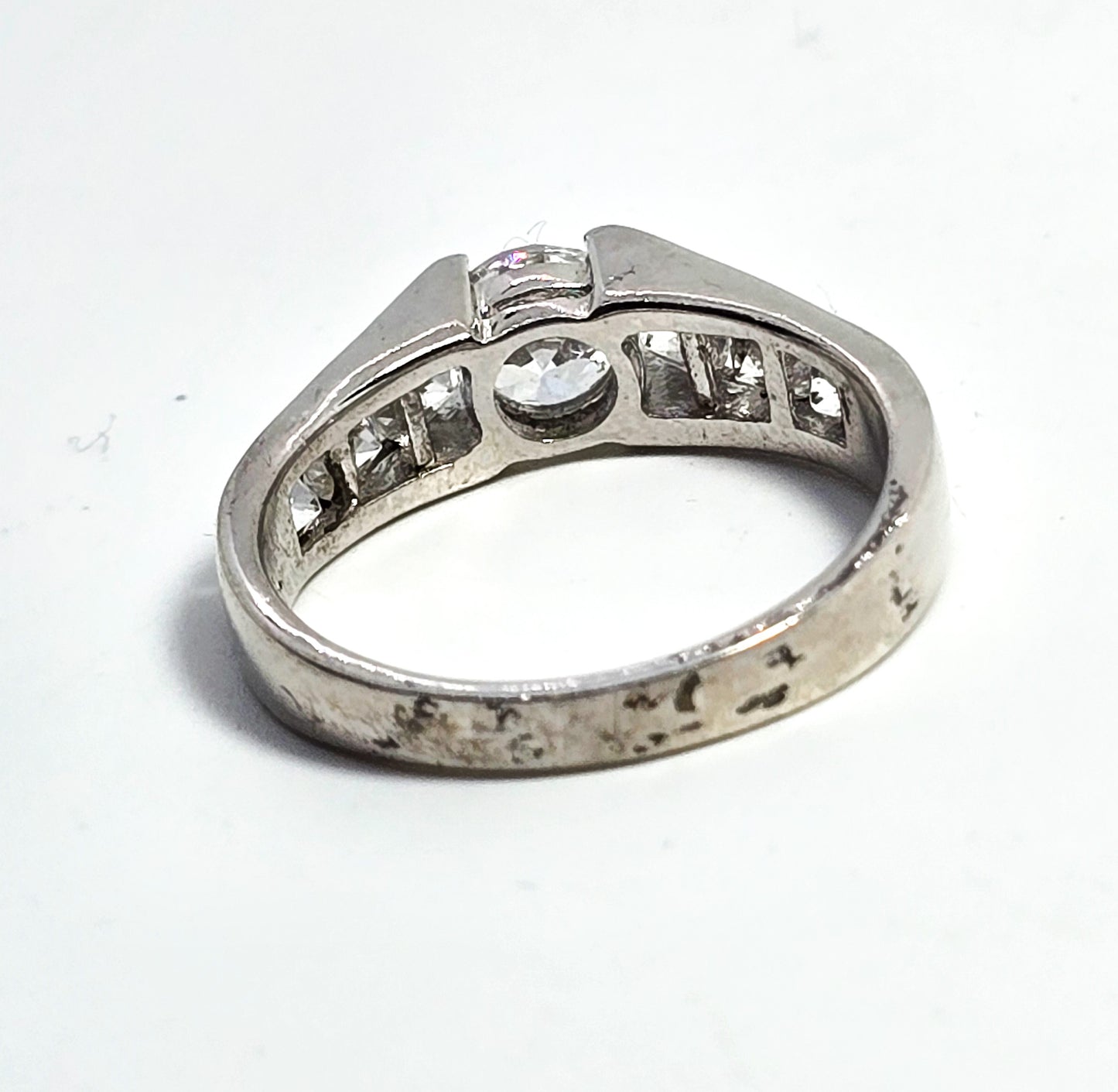 Cubic Zirconia multi 7 stone sterling silver channel set engagement ring size 9