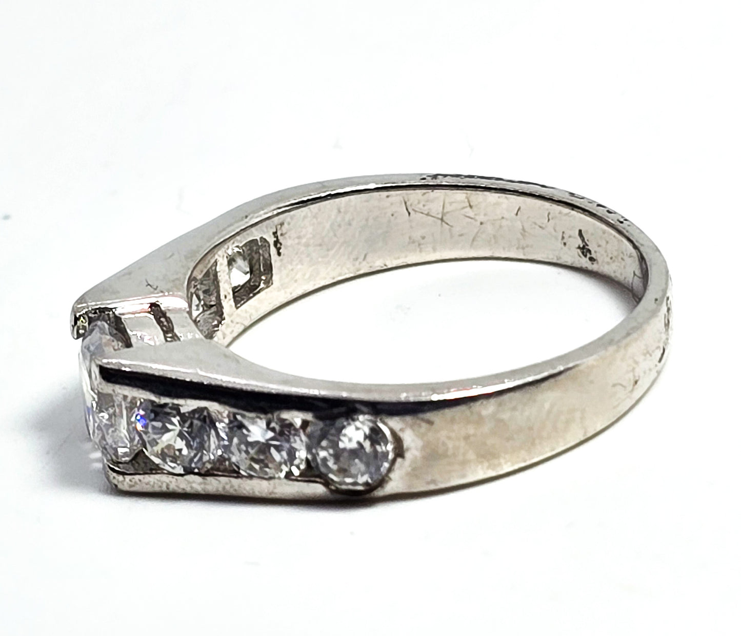 Cubic Zirconia multi 7 stone sterling silver channel set engagement ring size 9