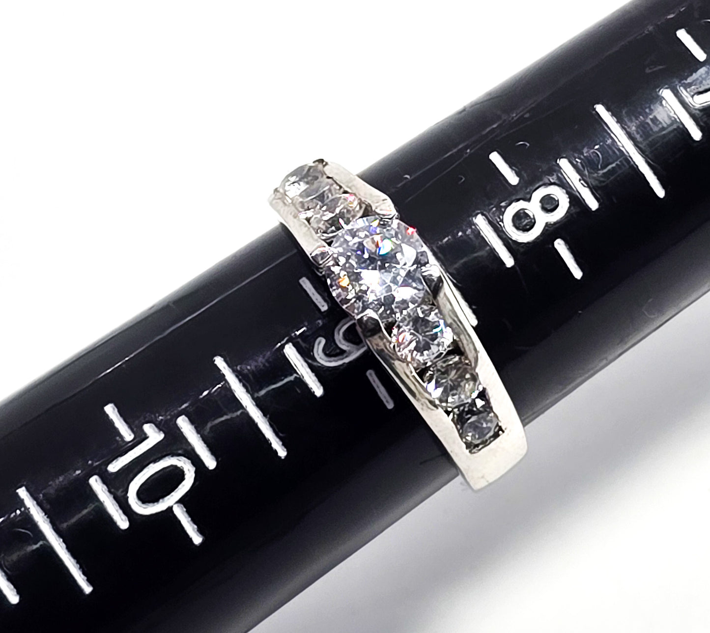 Cubic Zirconia multi 7 stone sterling silver channel set engagement ring size 9