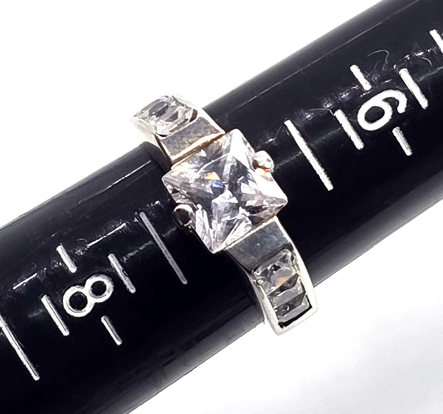 Shube Princess Cubic Zirconia 7 stone sterling silver channel set ring size 7
